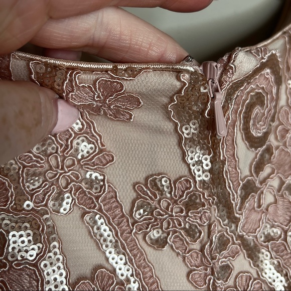 NWT Tadashi Shoji Bridal Kura Metallic A-Line Dress Blush Pink Fit Flare 18 - Picture 7 of 12